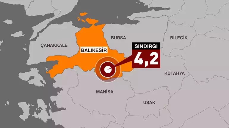 BALIKESİR SINDIRGI MERKEZLİ 4.2 BÜYÜKLÜĞÜNDE DEPREM