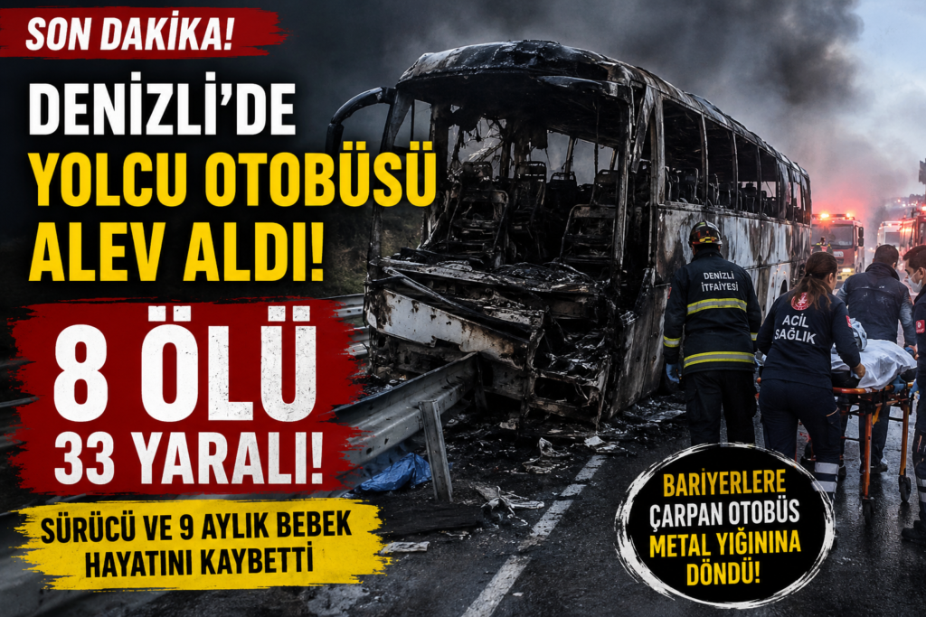 Denizli’de Yolcu Otobüsü Yandı, 8 Ölü 33 Yaralı
