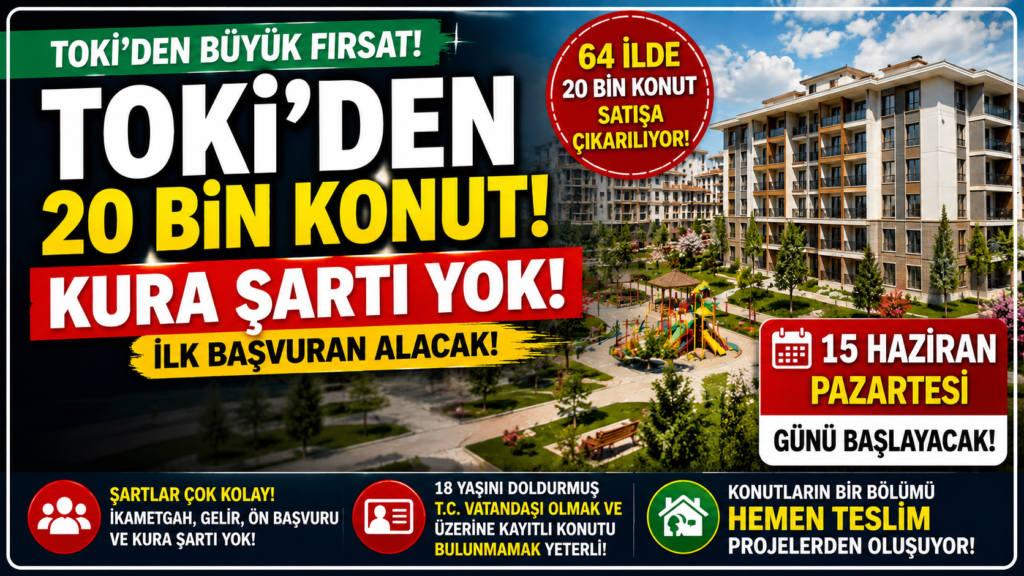 TOKİ 20 Bin Konutu Kurasız Çekilişsiz Verecek