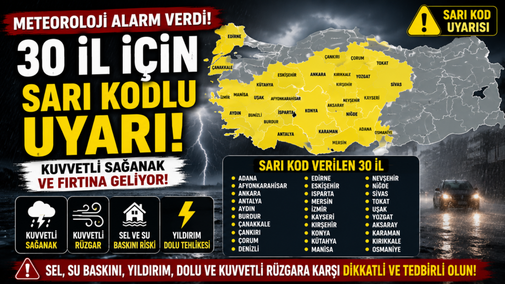 Meteorolojiden 30 İle  Sağanak Uyarısı
