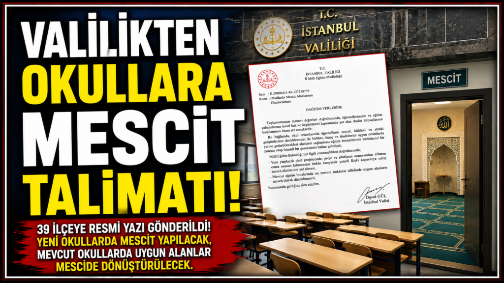 Valilikten Okullara Mescit talimatı