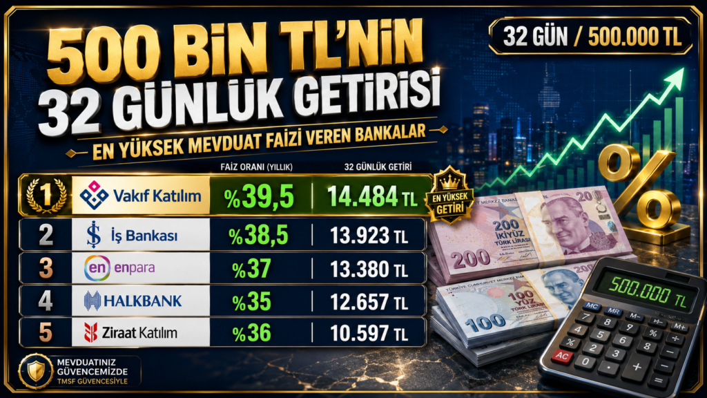 500 Bin TL.nin aylık getirisi belli oldu